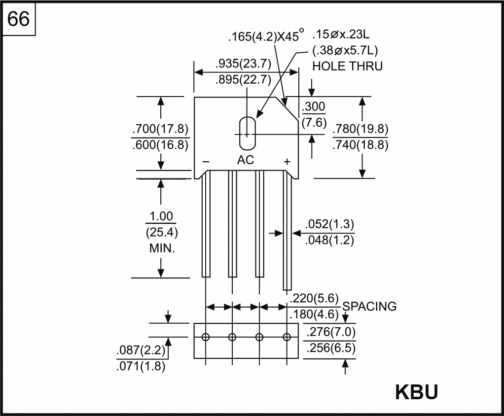 Puente rectificador 8A 600V cápsula plana. Mod. RS805-DC