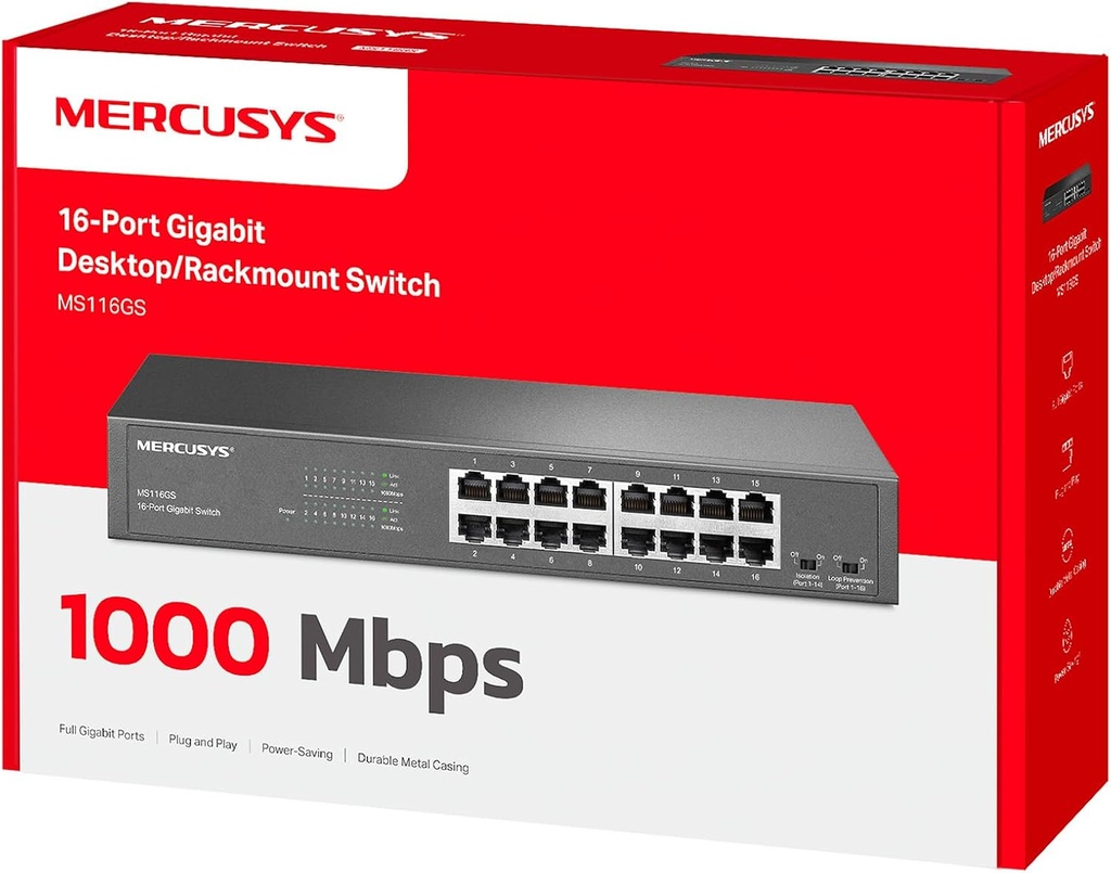 Switch 16 puertos Gigabit Ethernet (10/100/1000) Mercusys. Mod. MS116GS