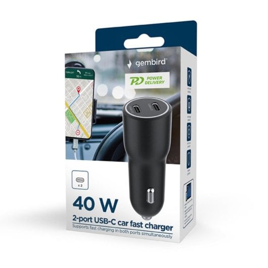Cargador rápido de mechero 2xUSB tipo C 40W. Mod. TA-UC-C2PD40-CAR-01