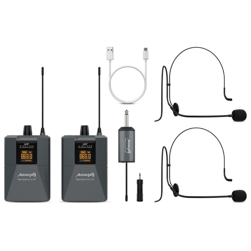 Pack 2 micrófonos de diadema inalámbrico UHF Audibax. Mod. Missouri Free Head Dual UHF