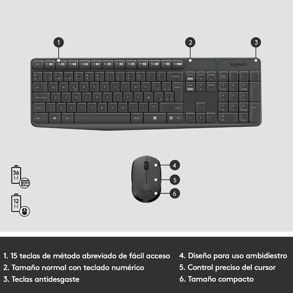 Combo teclado y ratón inalámbrico Logitech. Mod. MK235