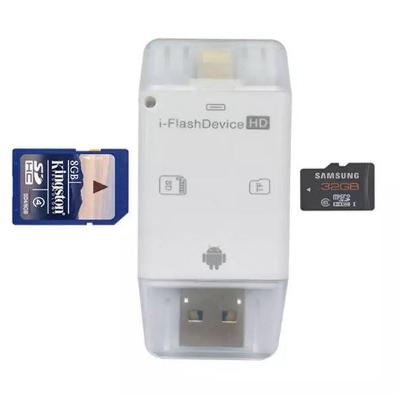 Lector Tarjeta SD/MicroSD 4 en 1 a USB/Micro USB/Lightning