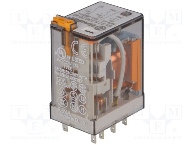 Relé electromagnético DPDT 230VCA 10A/250VCA. Mod. 55.32.8.230.004