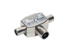 [1651] Adaptador Mezclador-Distribuidor TV 1 Hembra a 2 Machos. Inductivo. Metalico blindado. Mod. CON134