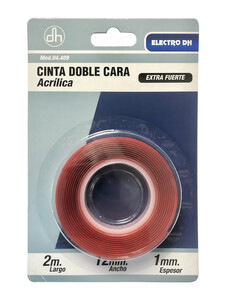 Cinta adhesiva de doble cara acrílica extra fuerte 12mm 2 metros. Mod. 04.409