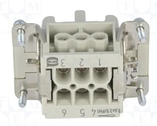 [40COA061] Conector hembra 6 pin rectangular Han E 6B 16A. Mod. 09330062701