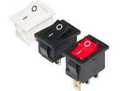 Interruptor unipolar 6A./250V. Negro y botón rojo luminoso. Mod. 0990-L