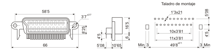 Base hembra circuito impreso euroconector (peri). Mod. 10.356