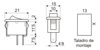 Interruptor unipolar 10A/250V. ON-OFF  Faston 4.8 mm Electro DH. Mod. 11.182.I