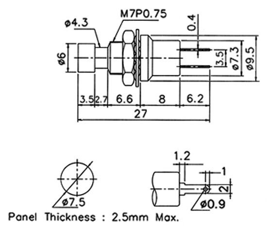 [1125NELE] PULSADOR MINI, 125V. 1A, NORMALMENTE ABIERTO, COLOR NEGRO. Mod. 1125N