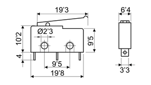 Microinterruptor palanca gancho 19'3 mm terminales soldables Electro DH Mod. 11.500/P/2