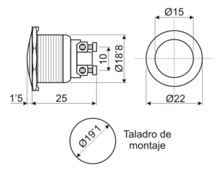 Pulsador anti-vándalos Acabado níquel Metálico Mod. R1800R