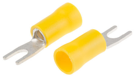 Terminal de horquilla preaislado, M4, amarillo, 2.5mm² a 6.0mm². Mod. 15A