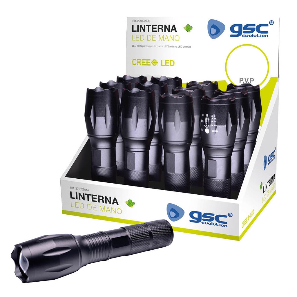 [201825014GSC] Linterna LED de mano 10W zoom pilas GSC. Mod. 201825014