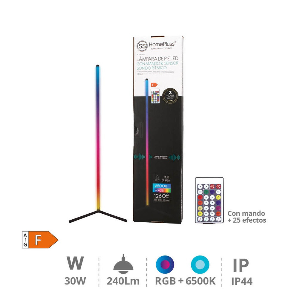 [204405002GSC] Lampara de pie con mando y sensor de sonido rítmico 18W RGB + 6500K GSC. Mod. 204405002