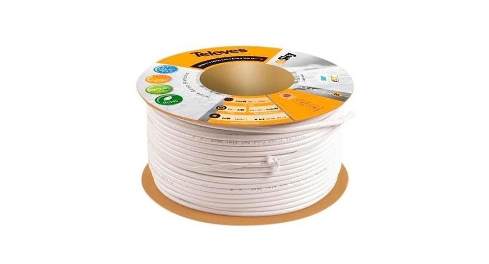 [2141TLV] Cable Coaxial altisima calidad T-100 Plus PVC blanco 100 metros malla cobre vivo cobre Televes 2141