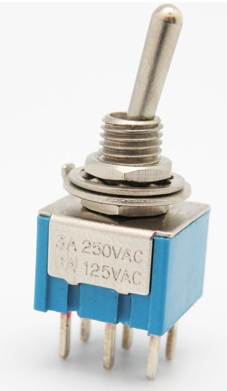 Interruptor palanca mini 6P.(DPDT) ON-ON 120V. 5A (250V. 2A). Mod. 2552E
