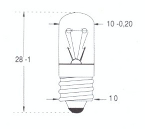 LAMPARA TUBULAR 10x28 E10 160V 20mA. Mod 28E16020