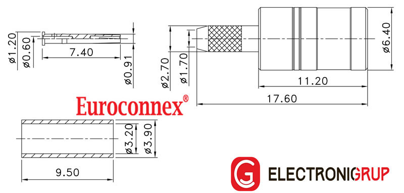 Conector SMB MACHO CRIMPAR DORADO RG-174U. Mod. 3561