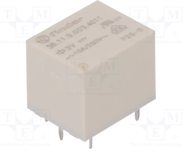 Relé electromagnético SPDT 3VCC 10A/250VAC Finder. Mod. 36.11.9.003.4011