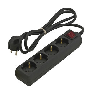 [36225NEDH] Base múltiple 4 tomas con interruptor luminoso 1.5 metros negro. Mod. 36.225/N