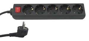 [36227NEDH] Base múltiple 5 tomas con interruptor luminoso 1.5 metros negra. Mod. 36.227/N