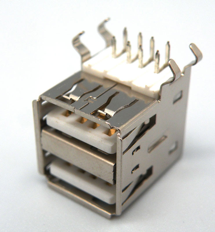 Conector doble USB A hembra soldar PCB. Mod. 3638