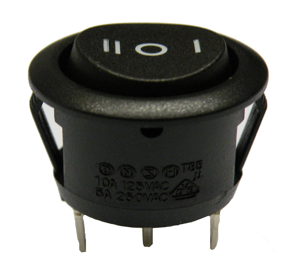 Interruptor negro redondo ON-OFF-ON 6A 250V. Mod. 3813