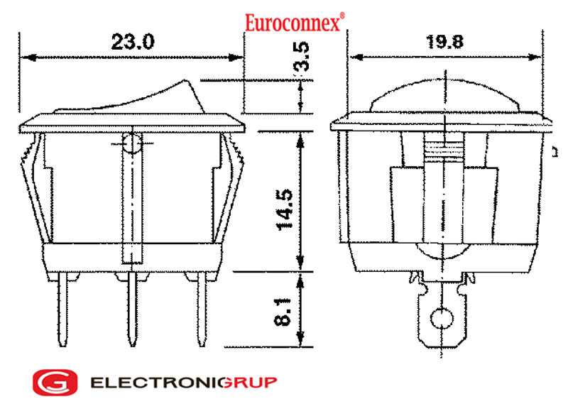 INTERRUPTOR 3P. ON-OFF, Ø23mm 125V. 10A (250V. 6A). Mod. 3976