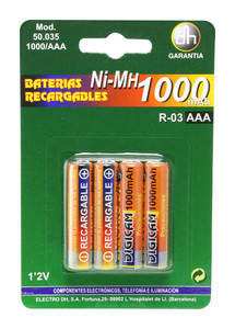 Pack 4 baterías AAA 1000 mAh. Mod. 50.035/1000/AAA