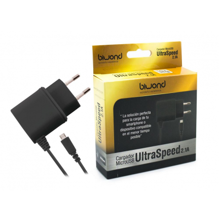 Cargador Micro USB UltraSpeed 2.1A negro Biwond. Mod. 50580