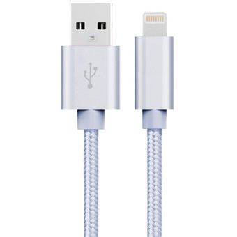 Cable USB a Lightning 8 Pines (Carga & Transferencia) Metal Plata 1m Biwond. Mod. 804108