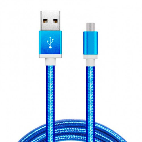 Cable USB a Micro USB 5 Pines (Carga & Transferencia) Metal Azul 1m Biwond. Mod. 51939