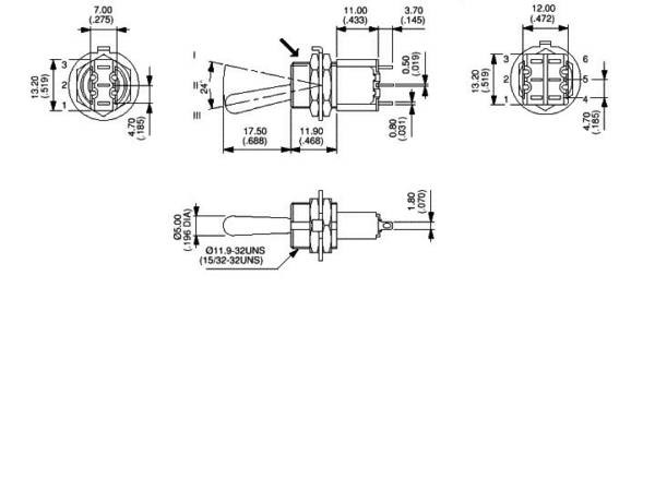 Interruptor de palanca con retorno 250 V AC 3 A 1 x (On) / Off / (On) APEM. Mod. 5637MA