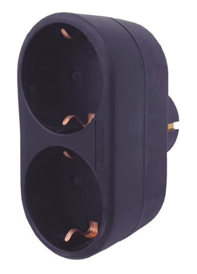 [103000024GSC] Adaptador bipolar Ladrón doble salida Negro. Mod. 103000024