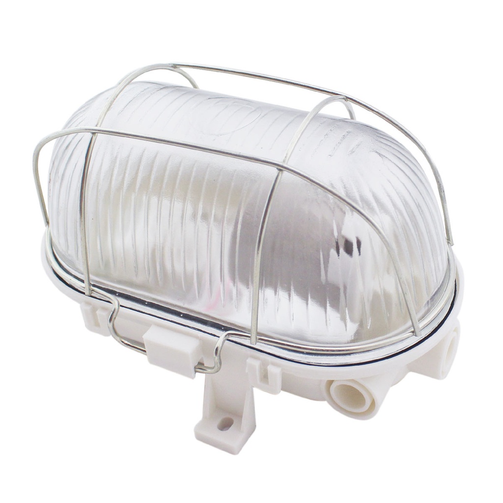 Aplique oval plástico blanco rejilla metálica E27. Mod. 000700643