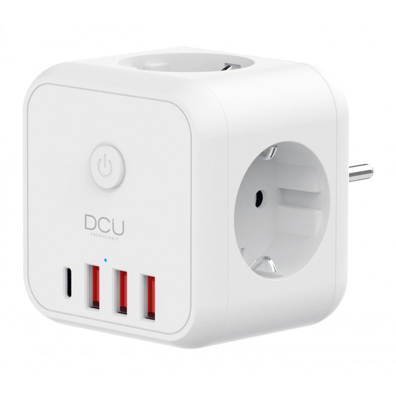 [37400120DCU] Adaptador regleta Cubo 3 tomas + 4 USB 5V/3.4V. Mod. 37400120