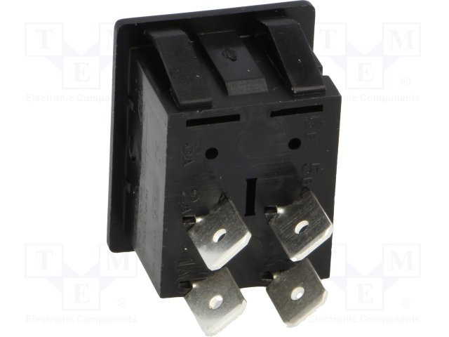 Pulsador basculante DPST Posiciones:2 (ON)-OFF 16A/250VAC negro. Mod. C1551ALMBB602AW