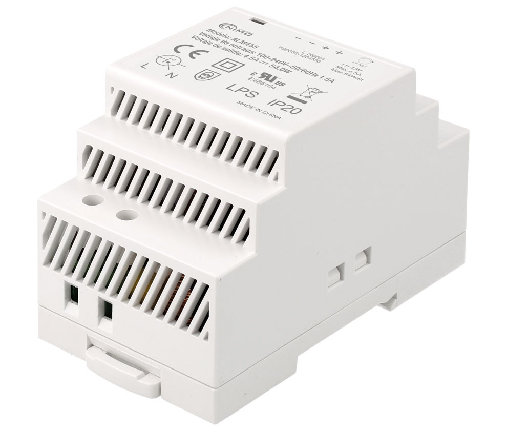 Fuente alimentación conmutada carril din 12V 4.5A 54W. Mod. ALM455