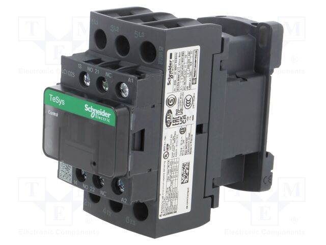 Contactor 3P 3NO 25A + 1NO + 1NC 230VAC Schneider. Mod. LC1D25P7