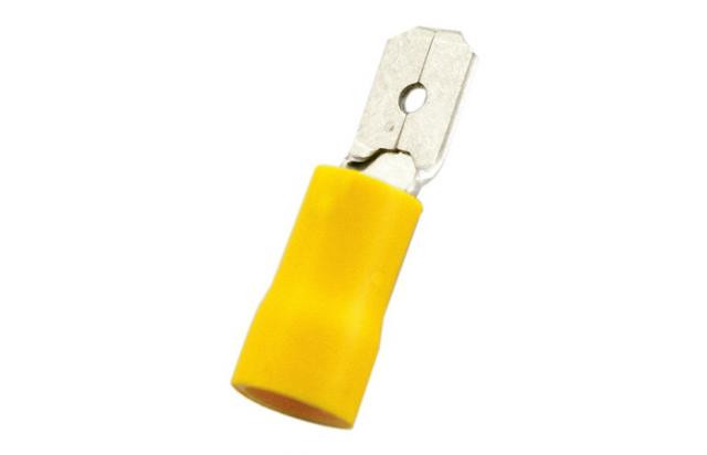 Terminal de faston macho preaislado 6.3mm, amarillo, 4 mm² a 6mm². Mod. 2040145