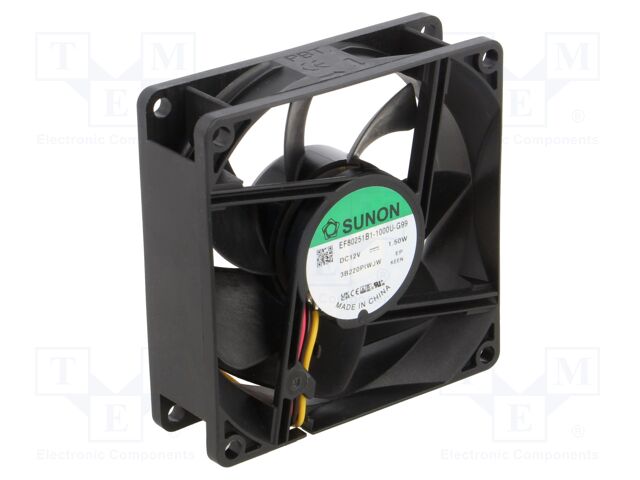 Ventilador axial 12VDC 80x80x25mm 3 hilos. Mod. EF80251B1-G99-A