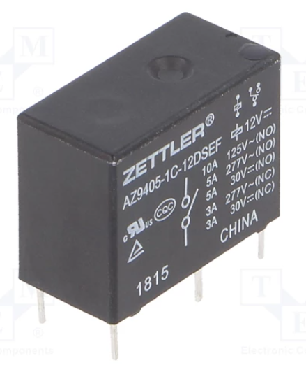 Relé electromagnético 12VDC 10A Zettler. Mod. AZ9405-1C-12DSEF