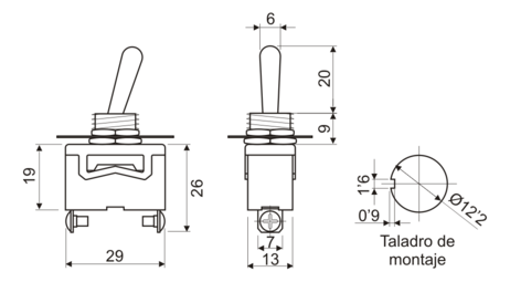 Interruptor palanca OFF-ON c/ tornillos 2 patillas 250V/10A. Mod. 11463ITSP101AA1