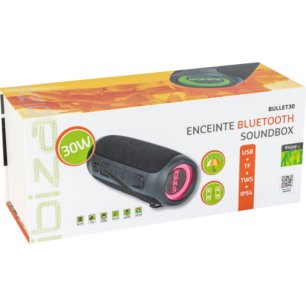 [BULLET30LOT] Altavoz bluetooth iluminado USB Y MICRO-SD 30W Ibiza Sound. Mod. BULLET30
