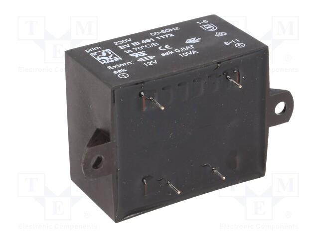 Transformador encapsulado 10VA 230VCA 12V 833mA. Mod. BVEI4811172