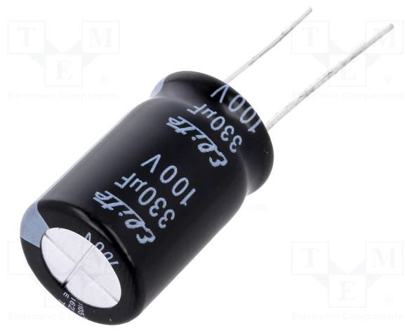 Condensador electrolítico THT 330uF 100VCC Ø16x25mm ±20%. Mod. CE330100