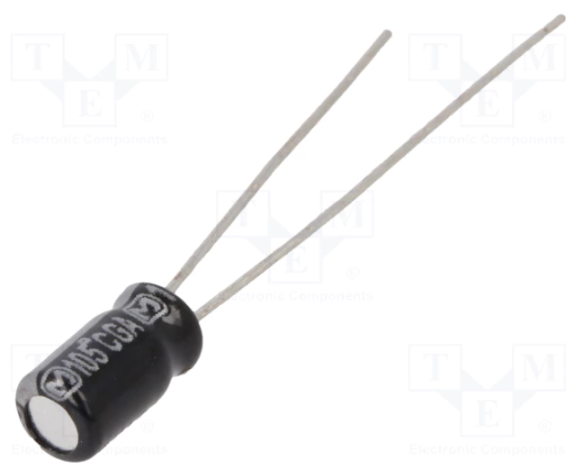 Condensador electrolítico THT 6.8uF 35VCC Ø4x7mm. Mod. CE6.835