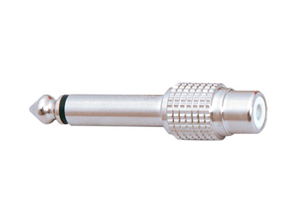 Adaptador RCA Hembra a Jack 1/4" (6.3) metálico. Mod. 2547