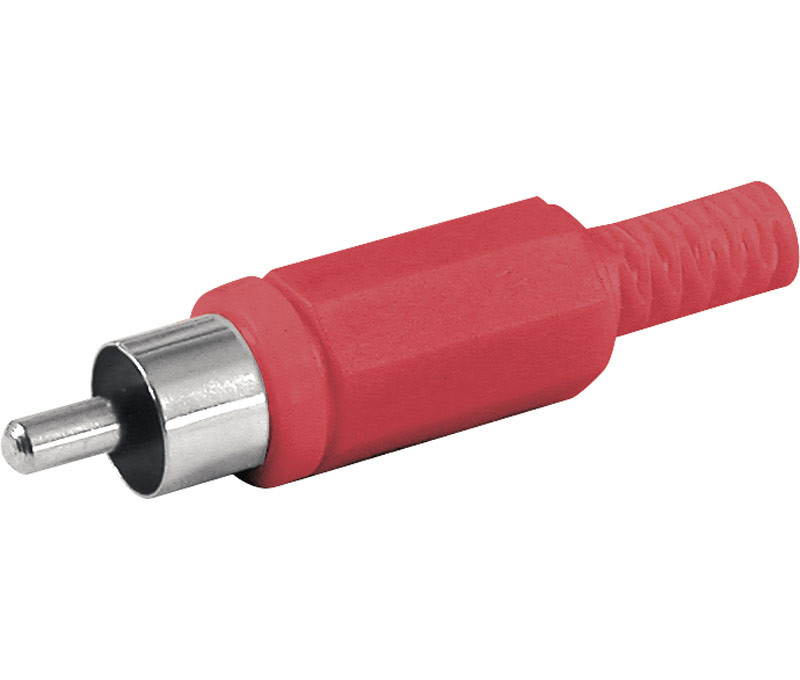 Conector RCA macho con protector de cable rojo. Mod. AU7000004